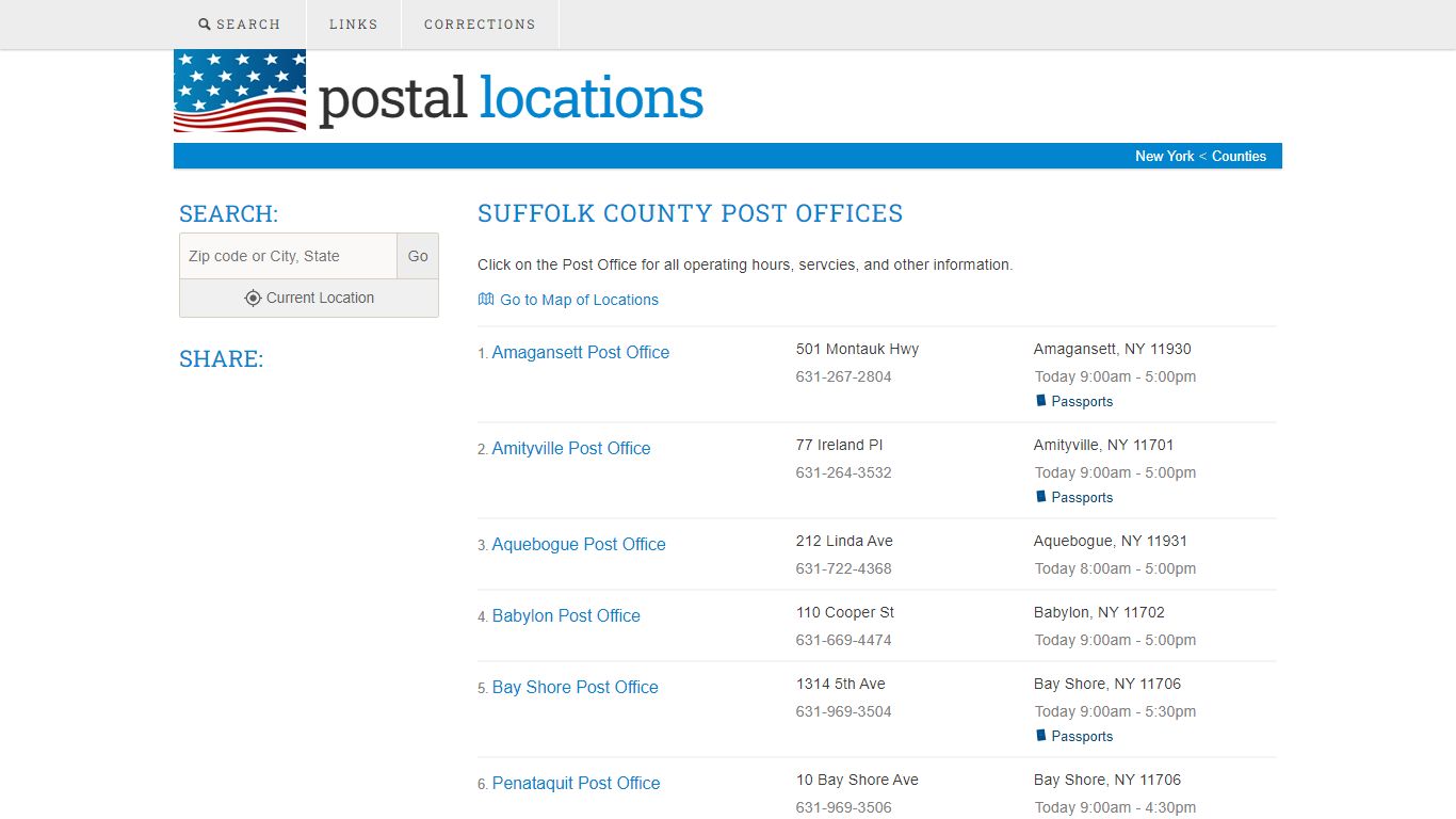 Post Offices in Suffolk County, NY - Locations and Hours